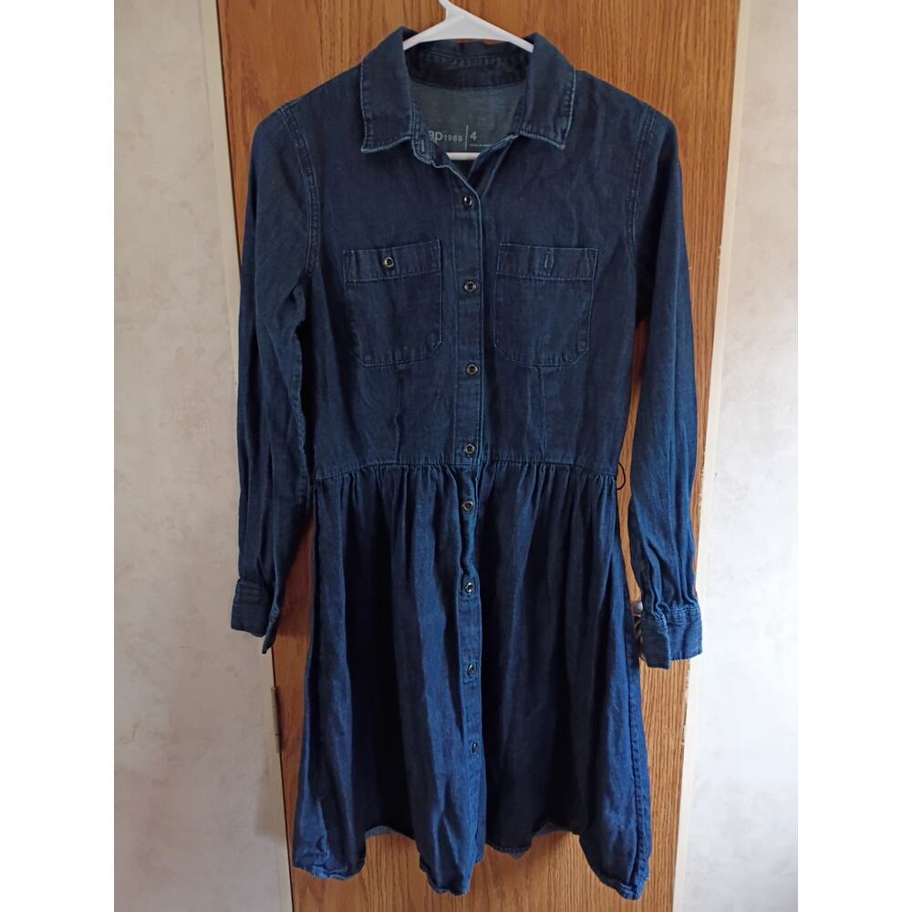 Gap 1969 Denim Shirt Dress Sz 4 Knee Length Cotton Heritage Casual Old Money